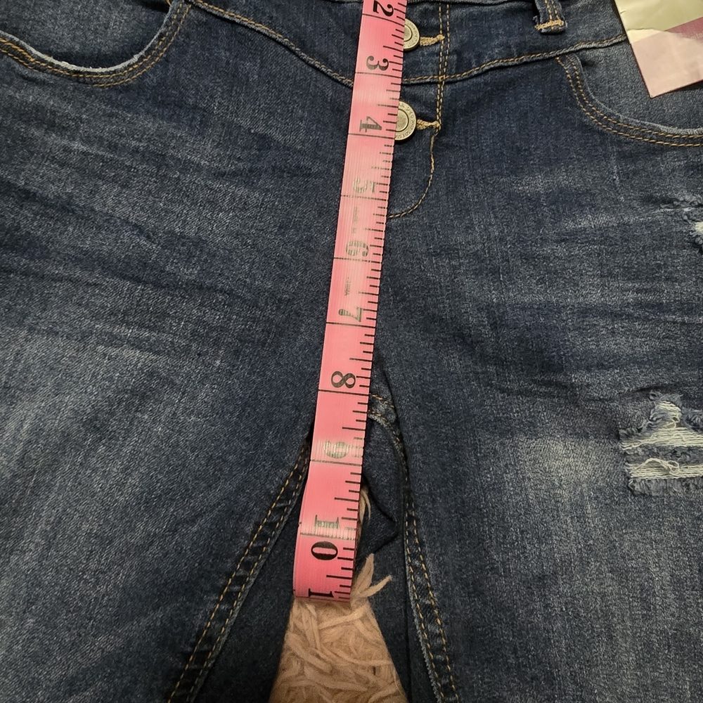 SO Women's Dark Wash Distressed Bermuda Shorts - Picture 8 of 8